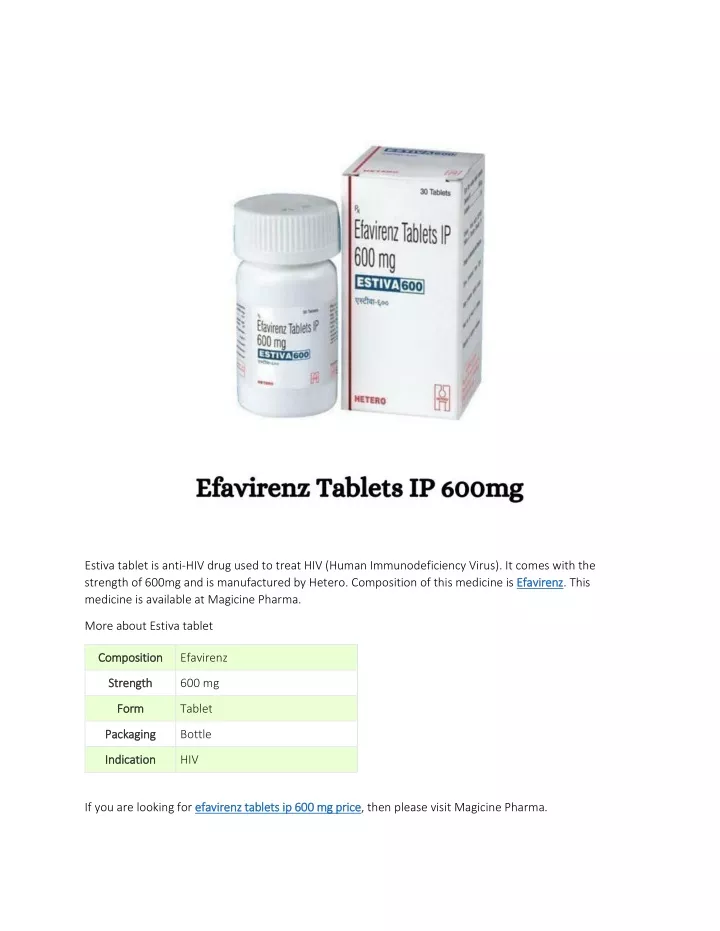 estiva tablet is anti hiv drug used to treat