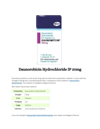 daunomycin injection is anti cancer drug used