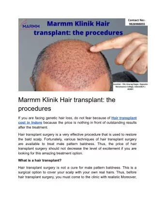 Marmm Klinik Hair transplant: the procedures