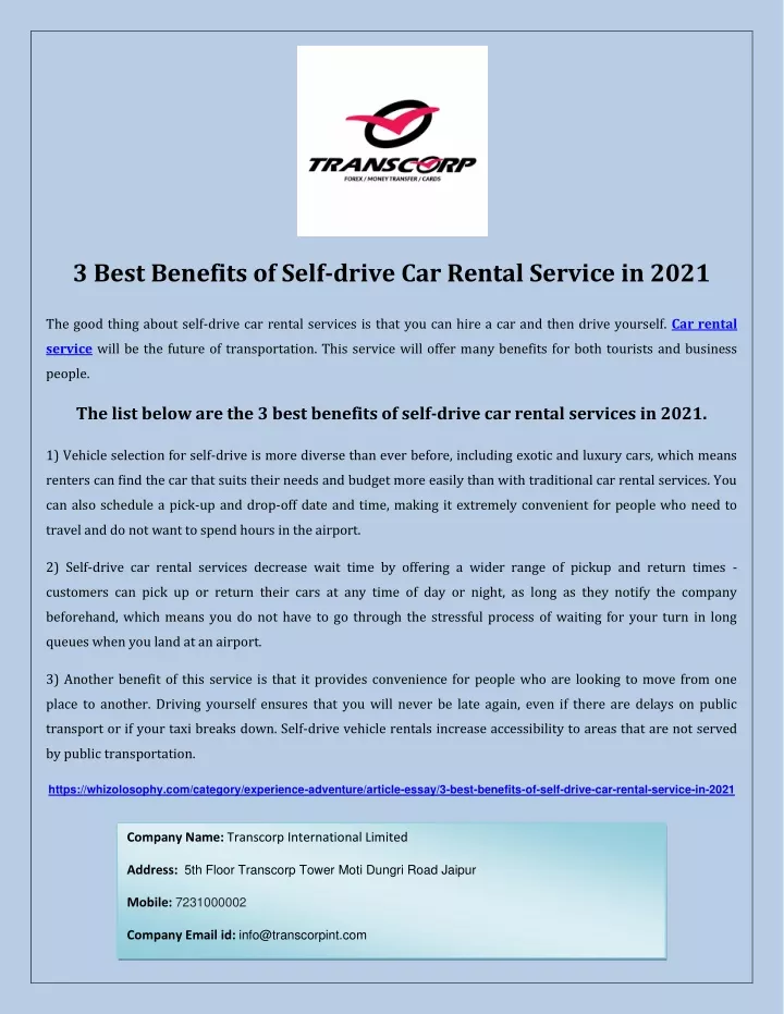 3 best benefits of self drive car rental service