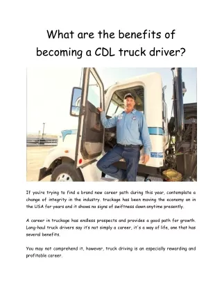 Top Benefits of becoming a CDL truck driver