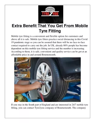 Extra Benefit That You Get From Mobile Tyre Fitting