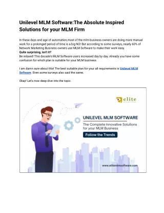Unilevel MLM Software-The Complete Innovative Solutions for your MLM Business