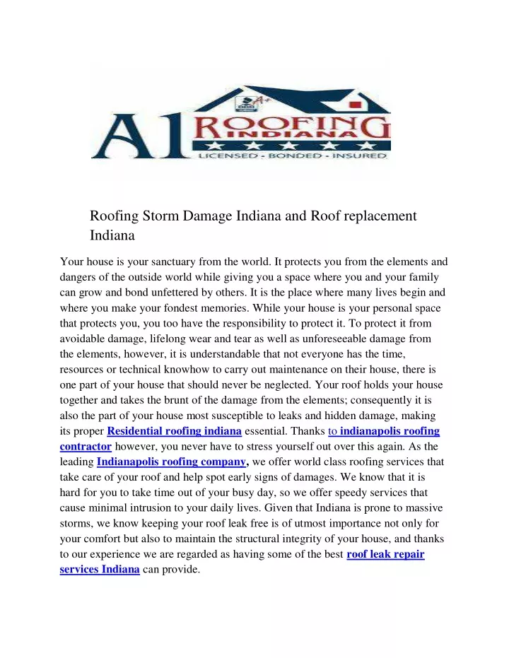 roofing storm damage indiana and roof replacement