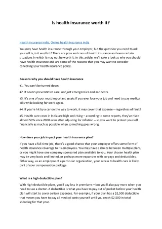 Health insurance india, Online health insurance india-policy planner