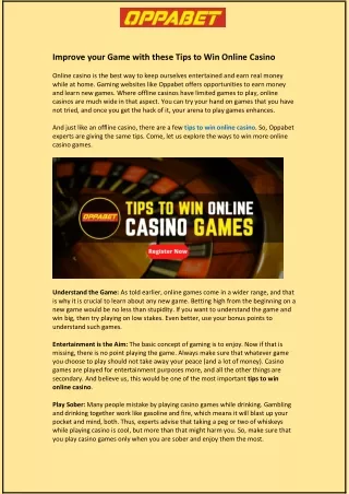 Improve your Game with these Tips to Win Online Casino