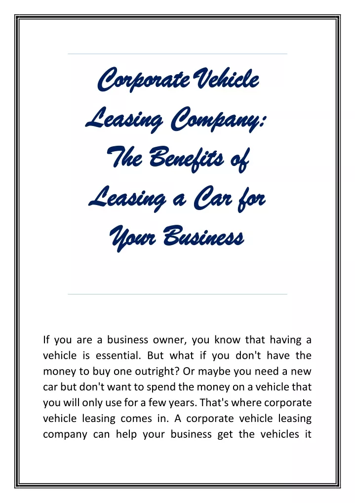 corporate vehicle corporate vehicle leasing