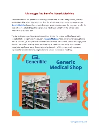advantages and benefits generic medicine