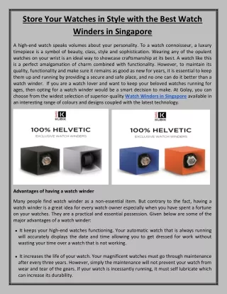 Watch Winders in Singapore - Golay Singapore