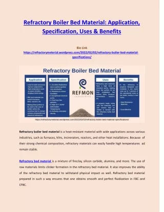 refractory boiler bed material application specification uses benefits