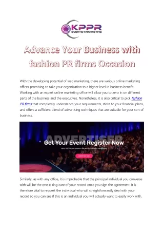Advance Your Business with fashion PR firms Occasion KPPR Events & Marketing