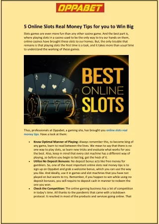 5 Online Slots Real Money Tips for you to Win Big