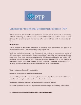 continuous professional development courses ptp