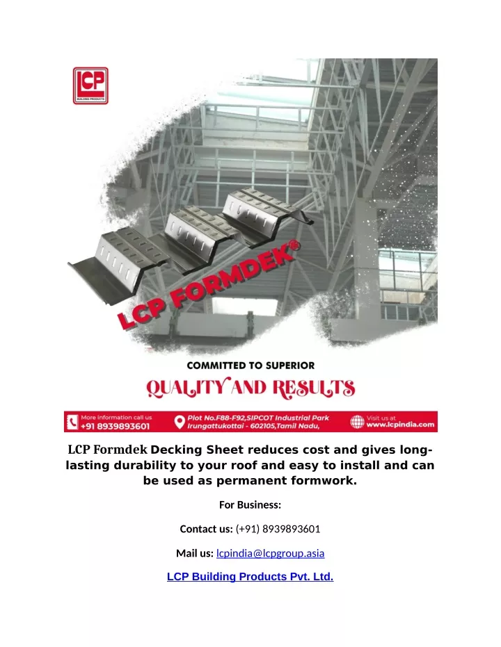 lcp formdek decking sheet reduces cost and gives