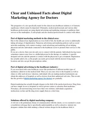 Clear and Unbiased Facts about Digital Marketing Agency for Doctors