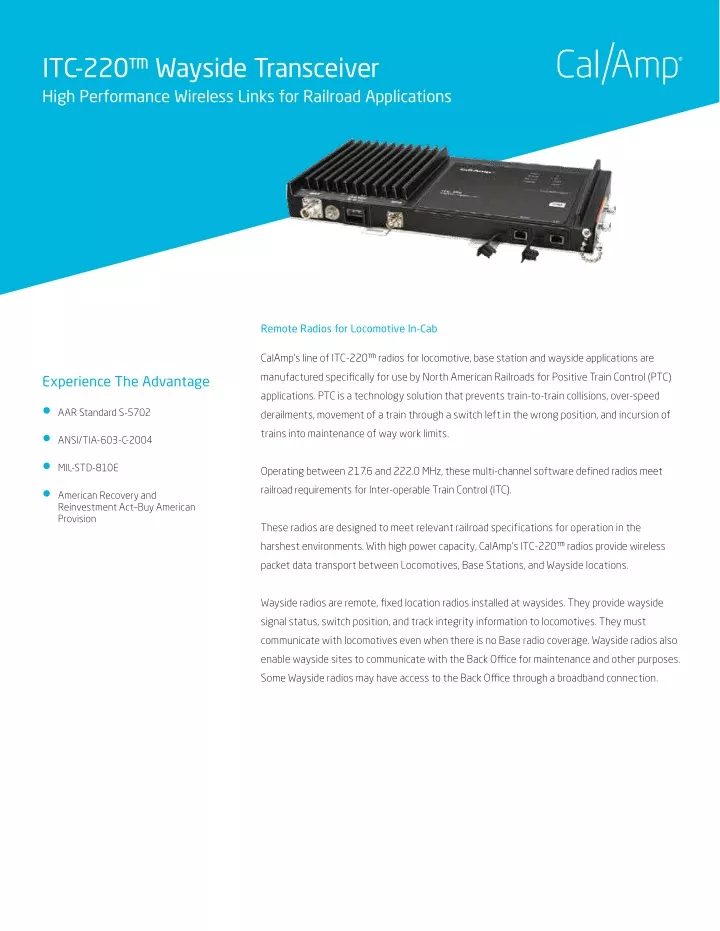 itc 220 wayside transceiver high performance