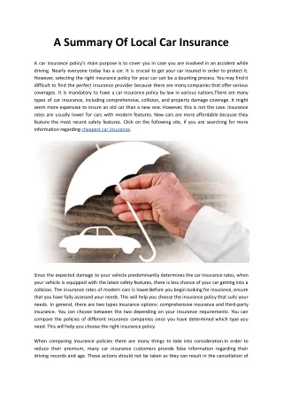 a summary of local car insurance