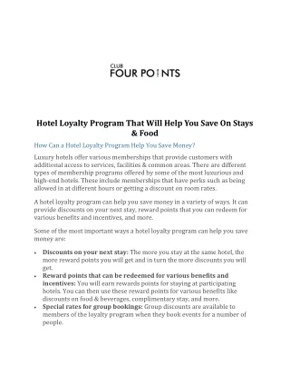 Hotel Loyalty Program That Will Help You Save On Stays & Food