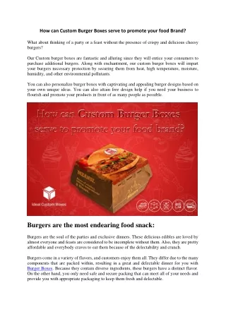 how can custom burger boxes serve to promote your