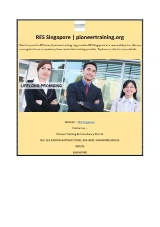 RES Singapore | pioneertraining.org