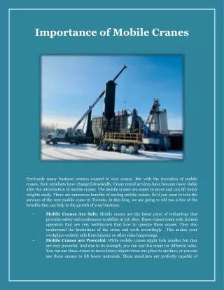 Importance of Mobile Cranes