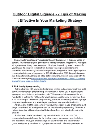 Outdoor Digital Signage - 7 Tips of Making It Effective In Your Marketing Strategy