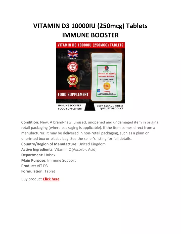 vitamin d3 10000iu 250mcg tablets immune booster
