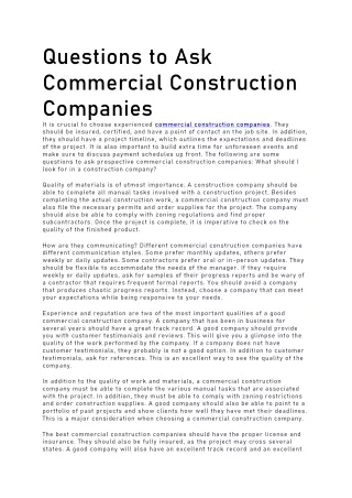 Questions to Ask Commercial Construction Companies
