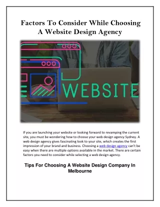 Factors To Consider While Choosing A Website Design Agency