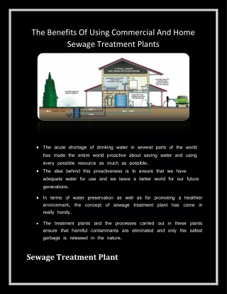 The Benefits Of Using Commercial And Home Sewage Treatment Plants