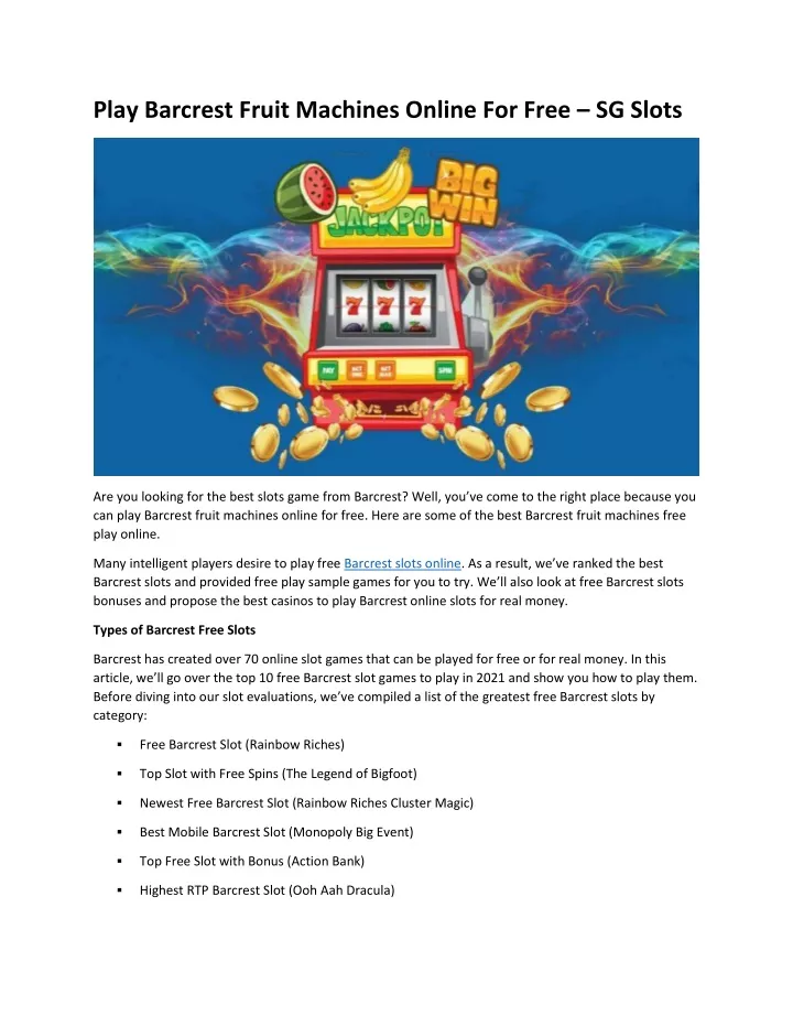 play barcrest fruit machines online for free
