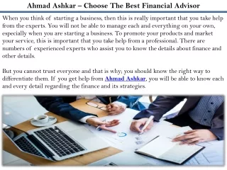 ahmad ashkar choose the best financial advisor