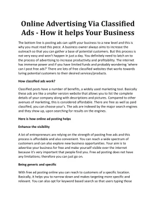 Online Advertising Via Classified Ads - How it Helps Your Business