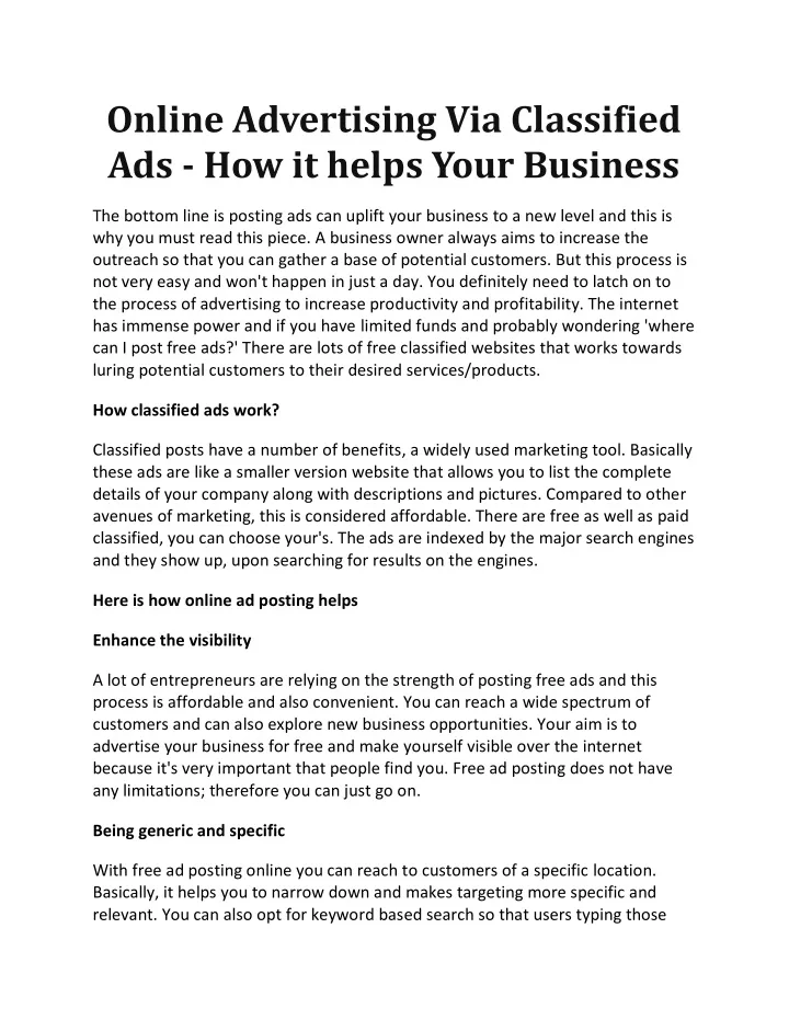 online advertising via classified