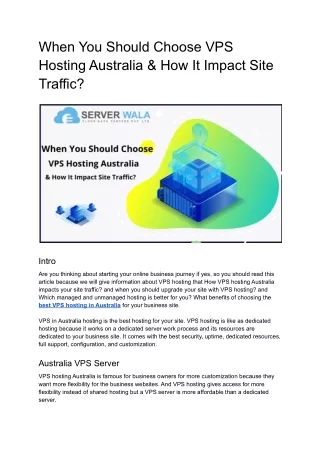 When YWhen You Should Choose VPS Hosting Australia & How It Impact Site Traffic_