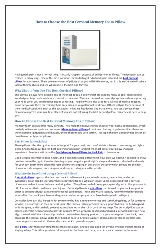 how to choose the best cervical memory foam pillow