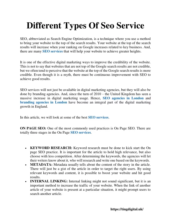 different types of seo service