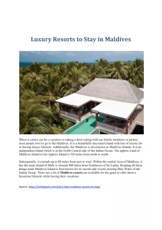 Luxury Resorts to Stay in Maldives