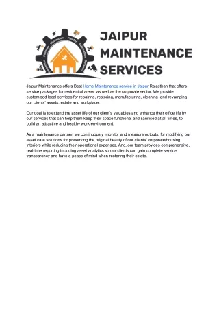 Home Mainteance Service in Jaipur