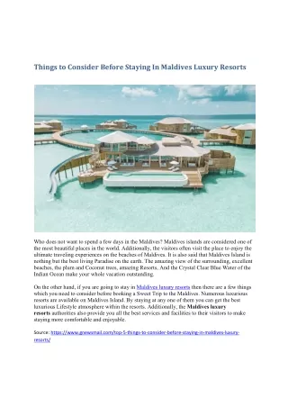 Things to Consider Before Staying In Maldives Luxury Resorts