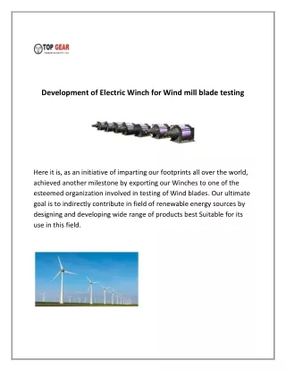 Development of Electric Winch for Wind mill blade testing