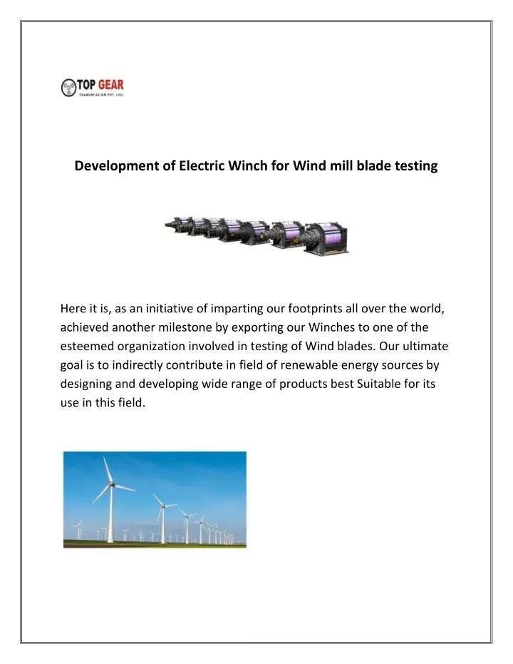 development of electric winch for wind mill blade