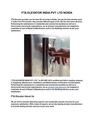 fta elevator india pvt ltd noida