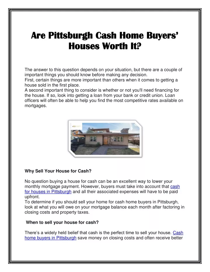 are are pittsburgh cash home buyers pittsburgh