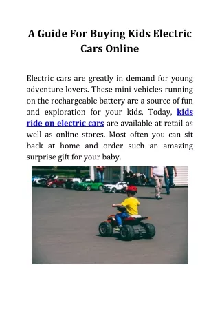A Guide For Buying Kids Electric Cars Online