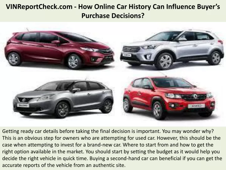 vinreportcheck com how online car history can influence buyer s purchase decisions