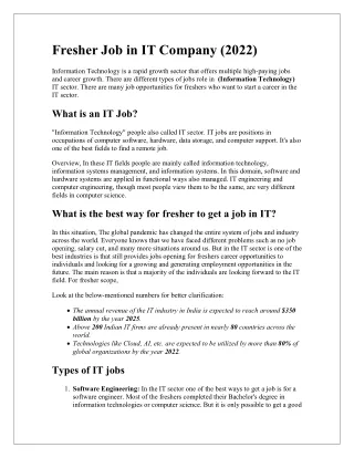 fresher job in it company 2022