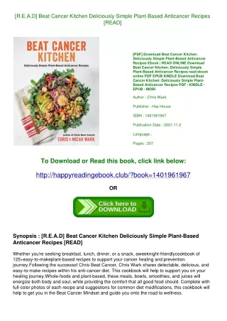 [R.E.A.D] Beat Cancer Kitchen Deliciously Simple Plant-Based Anticancer Recipes [READ]