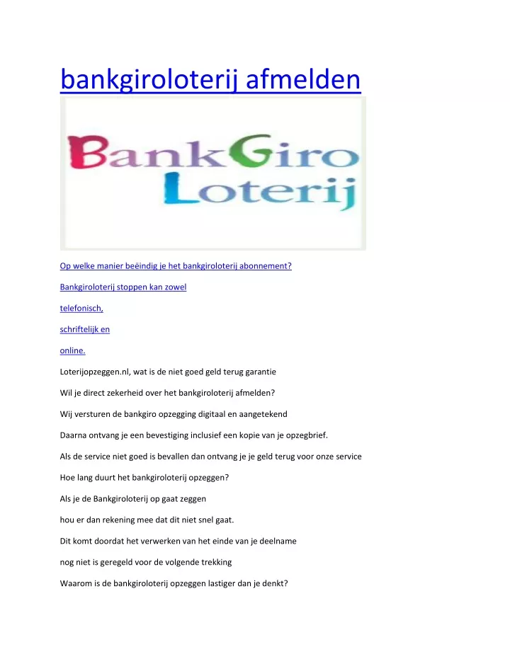 bankgiroloterij afmelden