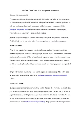 title the 3 main parts of an assignment
